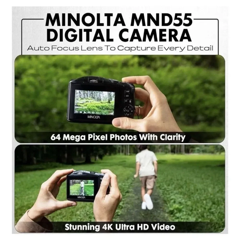 Minolta 64MP 4K Ultra HD Video Digital Camera WiFi CMOS Sensor w/32GB MemoryCard